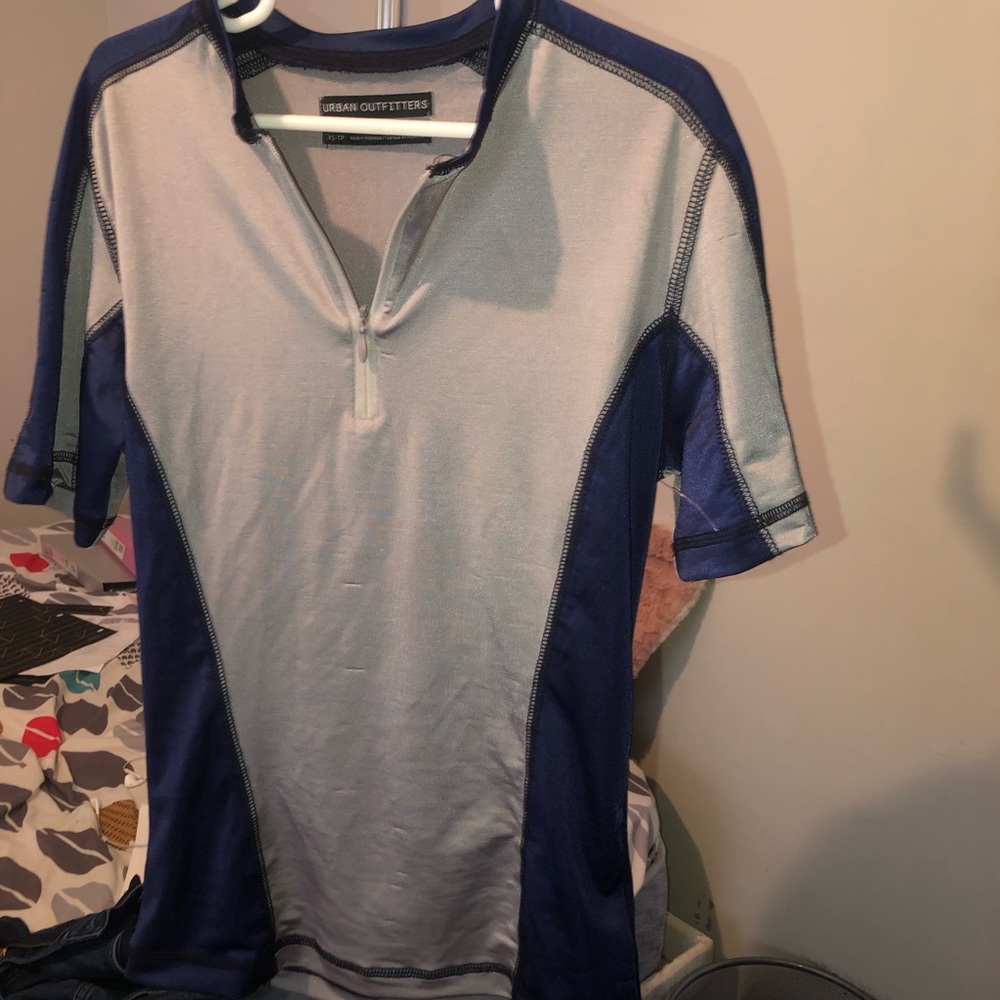 Grey and Blue Fitted Zip up blouse